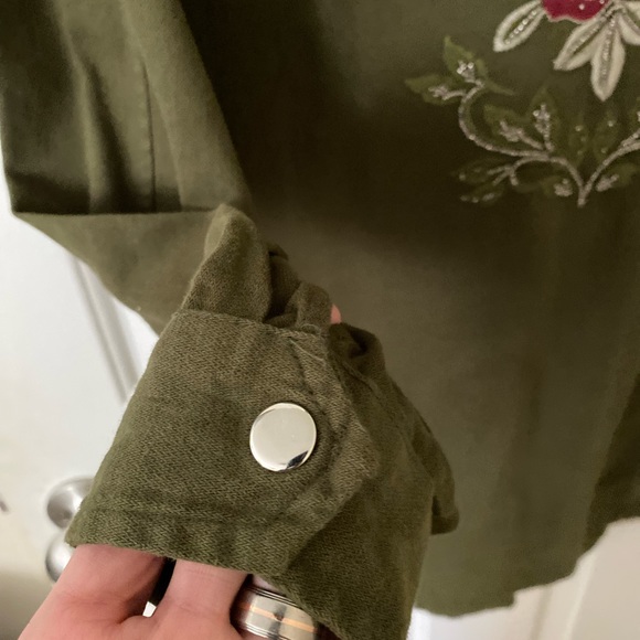 Francesca Olive Green Embroidery Long sleeve Shirt - Picture 9 of 12